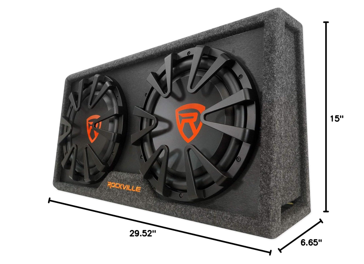 Dual 12" Slim Vented Powered Car Subwoofer Enclosure M490