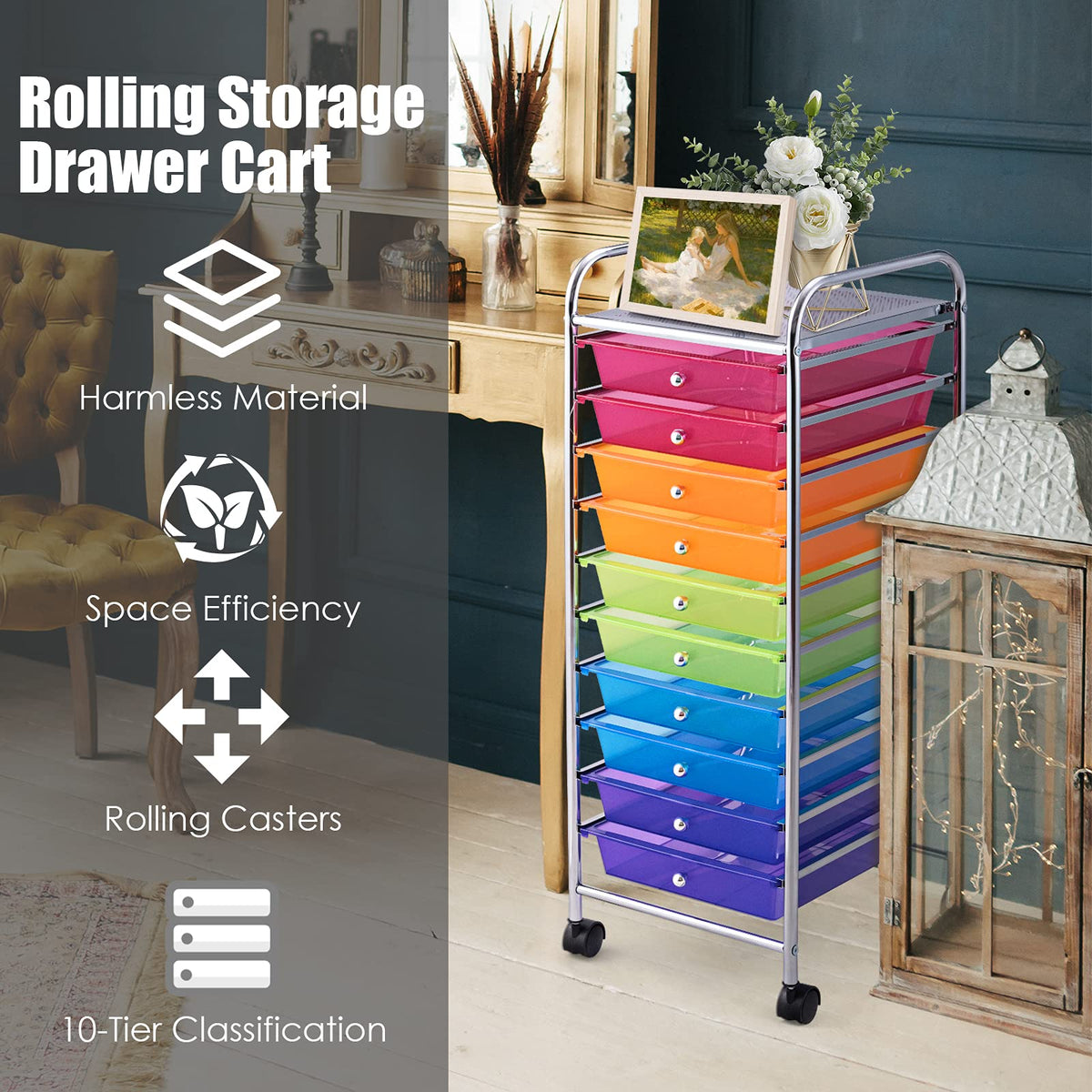 10 Drawer Rolling Storage Cart with Wheels M841788
