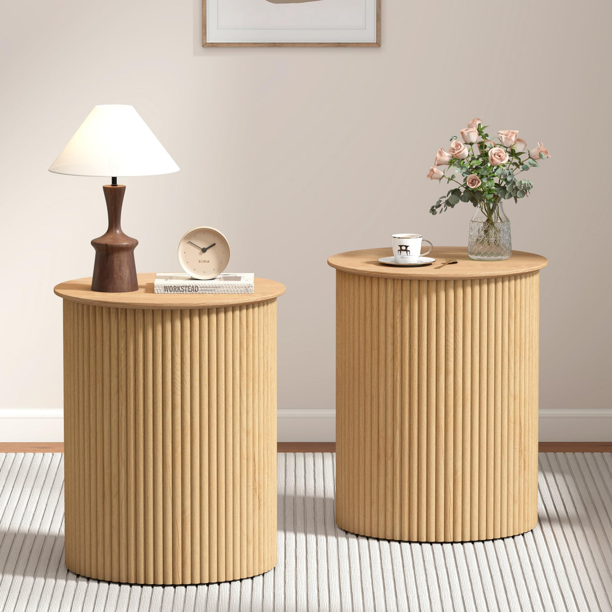 Small Round Wood Side Table Set of 2 R54163