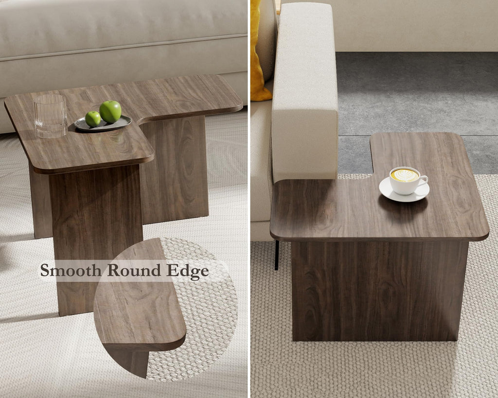 L Shaped Nesting Coffee Table Set of 2 Walnut G1341