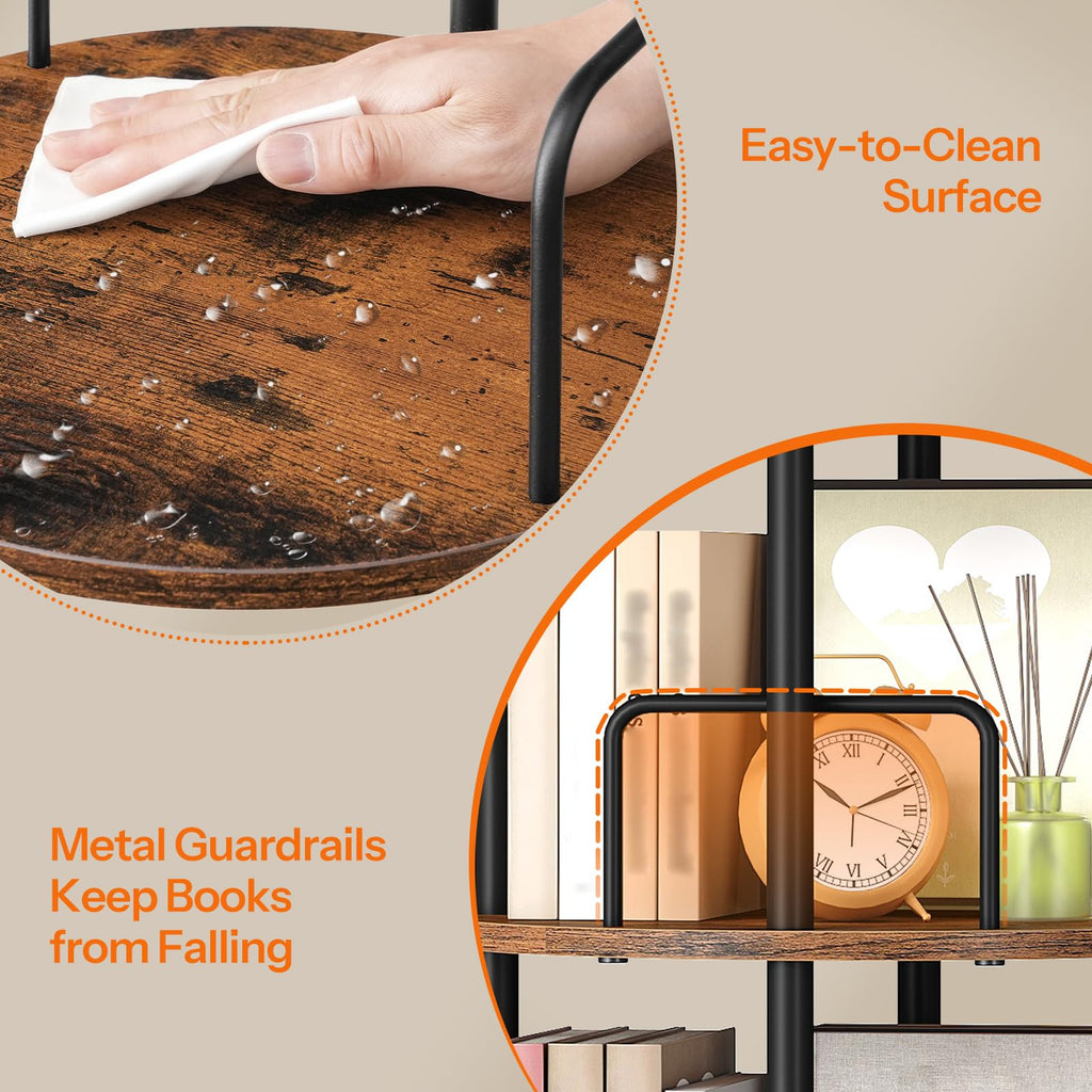 5-Tier Rotating Bookshelf, 360° Spinning Bookcase, Rustic Brown G451437