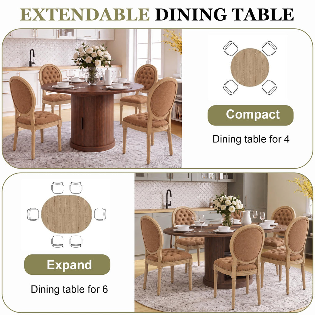 5-Piece Extendable Dining Set Walnut Table 4 PU Leather Chairs D16847