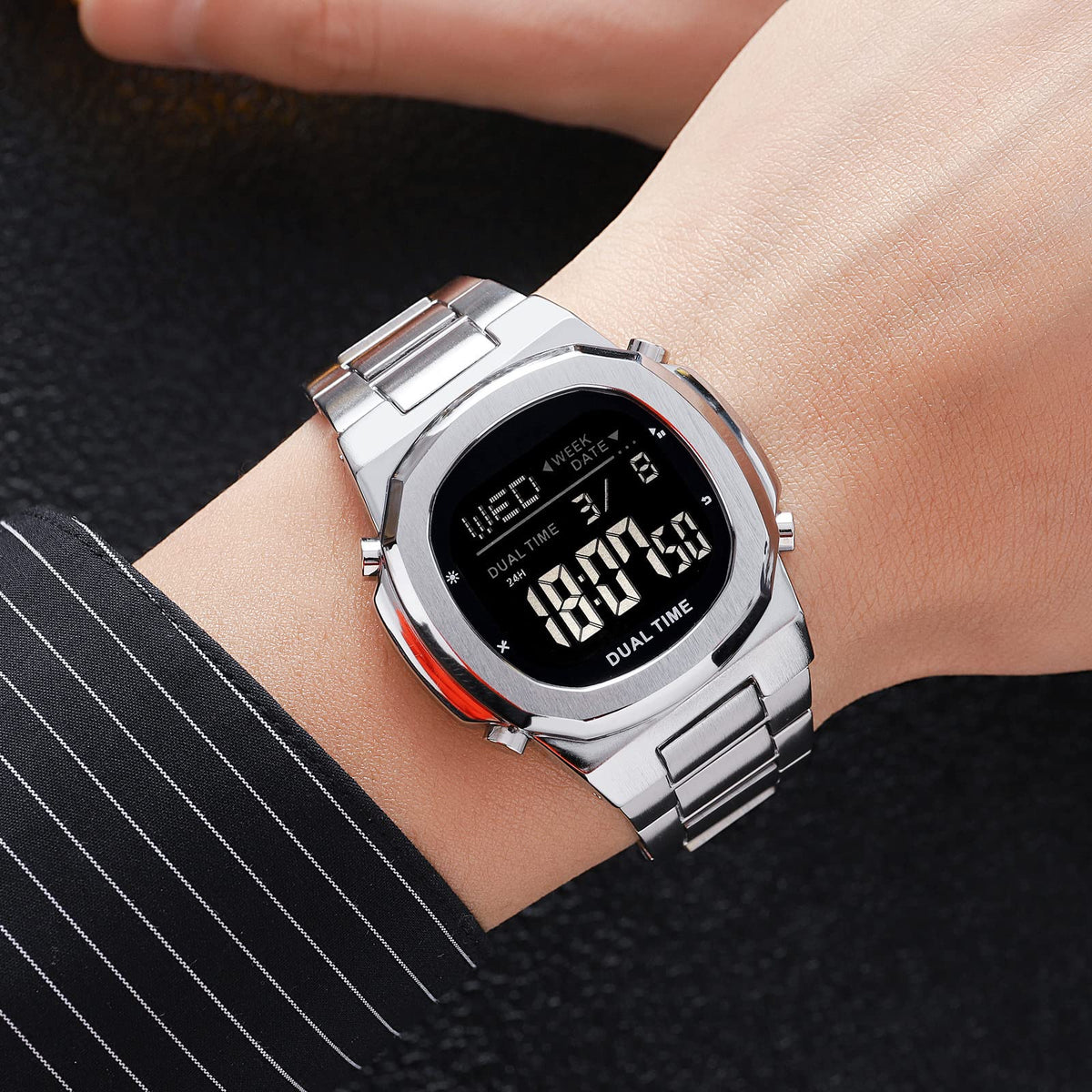 Men's Multifunctional Electronic Outdoor Sports Watch EL Light Large Digital Display Stainless Steel N2383