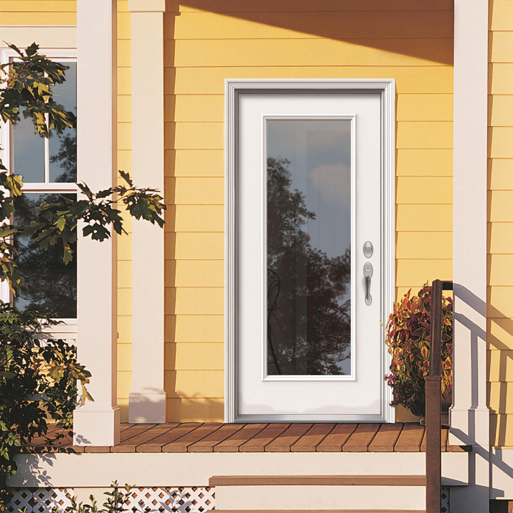 Fiberglass Smooth Primed Left Hand In-Swing Prehung Front Door Full Lite Clear Glass 32" x 80" Q62917