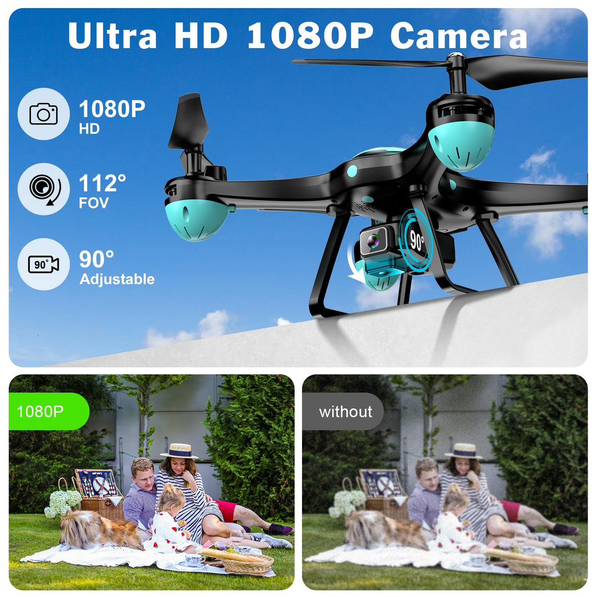 Black 1080P Camera Drone with 2 Batteries N7664