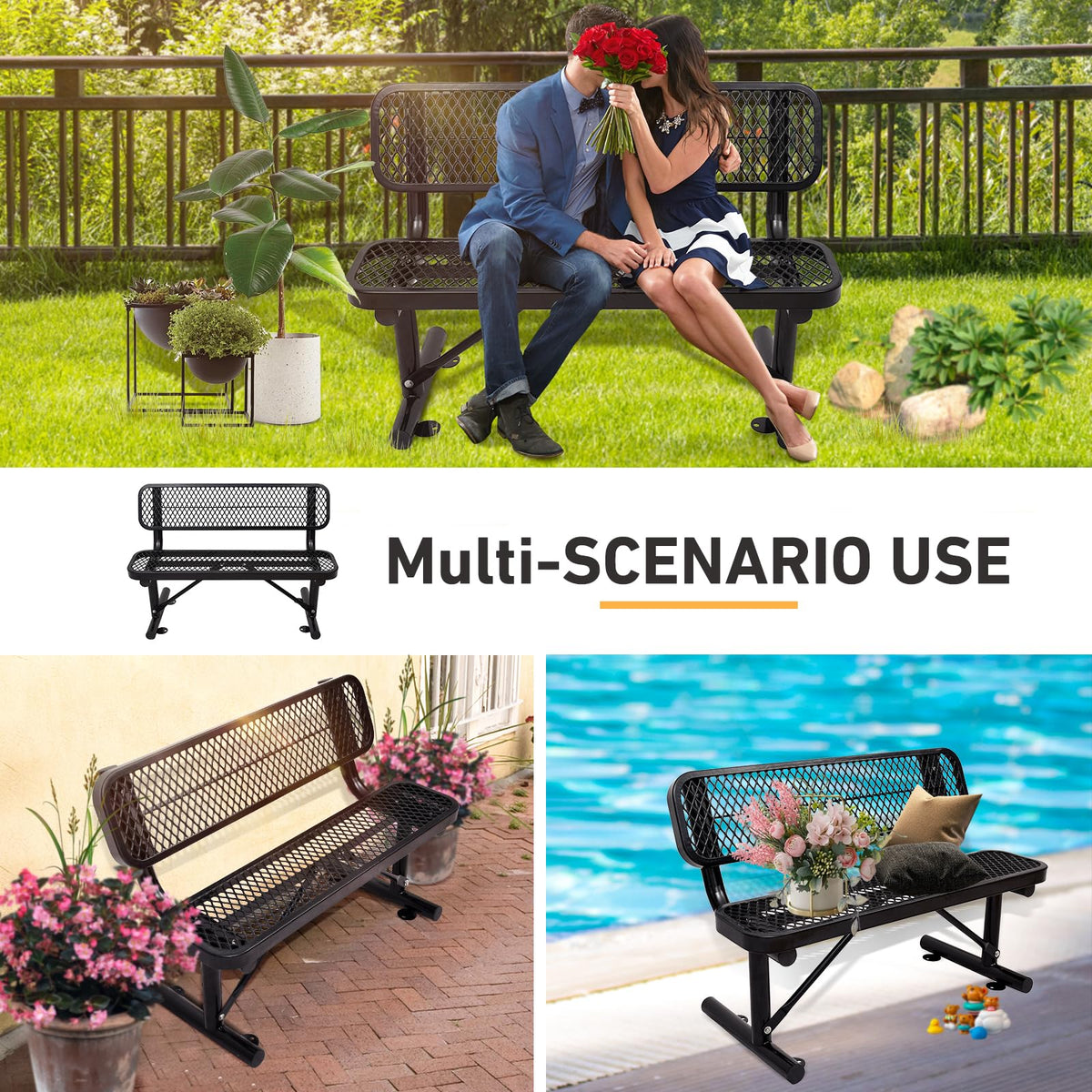 Metal Park Bench with Backrest J17560