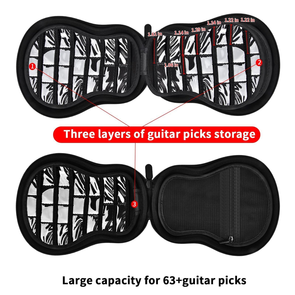 Guitar Pick Holder Case 63+ All Size Plectrums Storage Pouch P3329