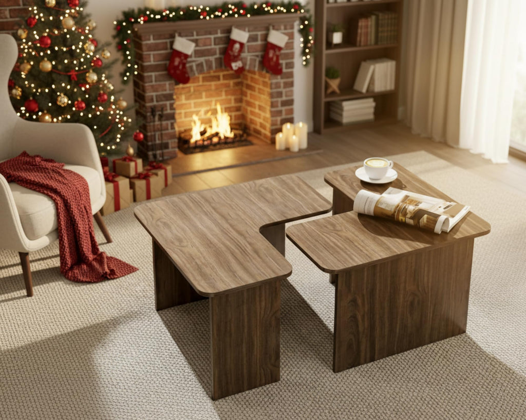 L Shaped Nesting Coffee Table Set of 2 Walnut G1341