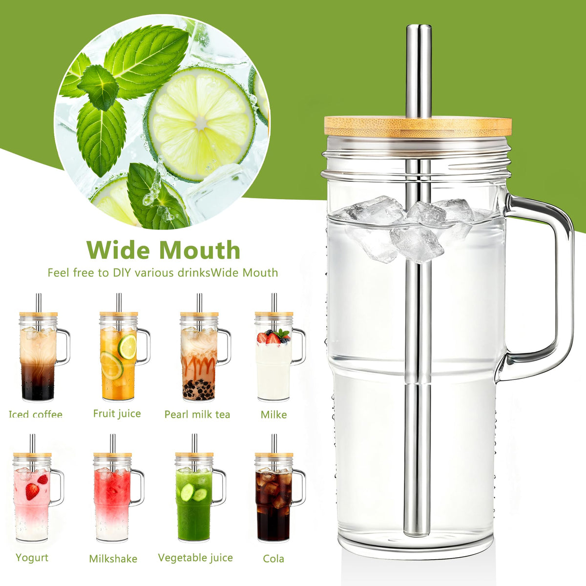 24oz Glass Tumbler with Lid & Straw 2-Pack J86925