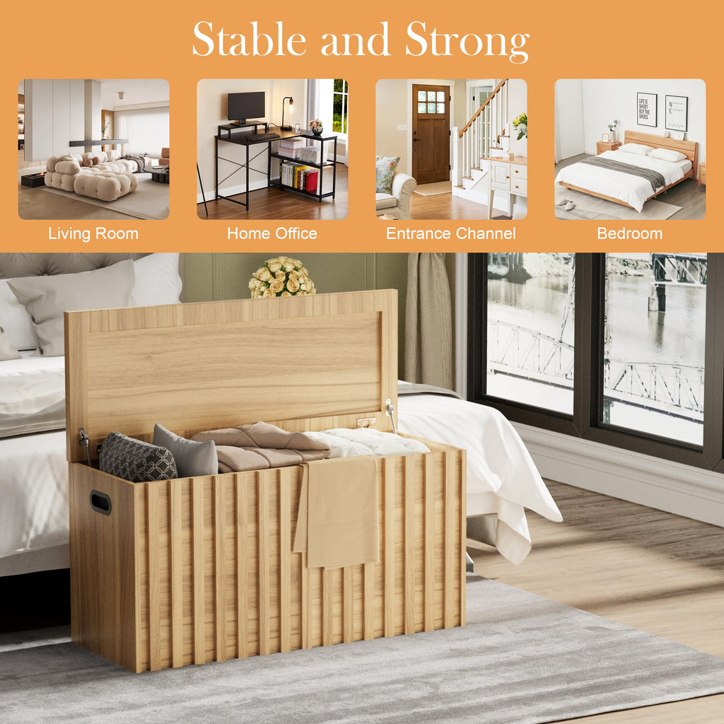Wood Storage Bench with 2 Safety Hinges C72315