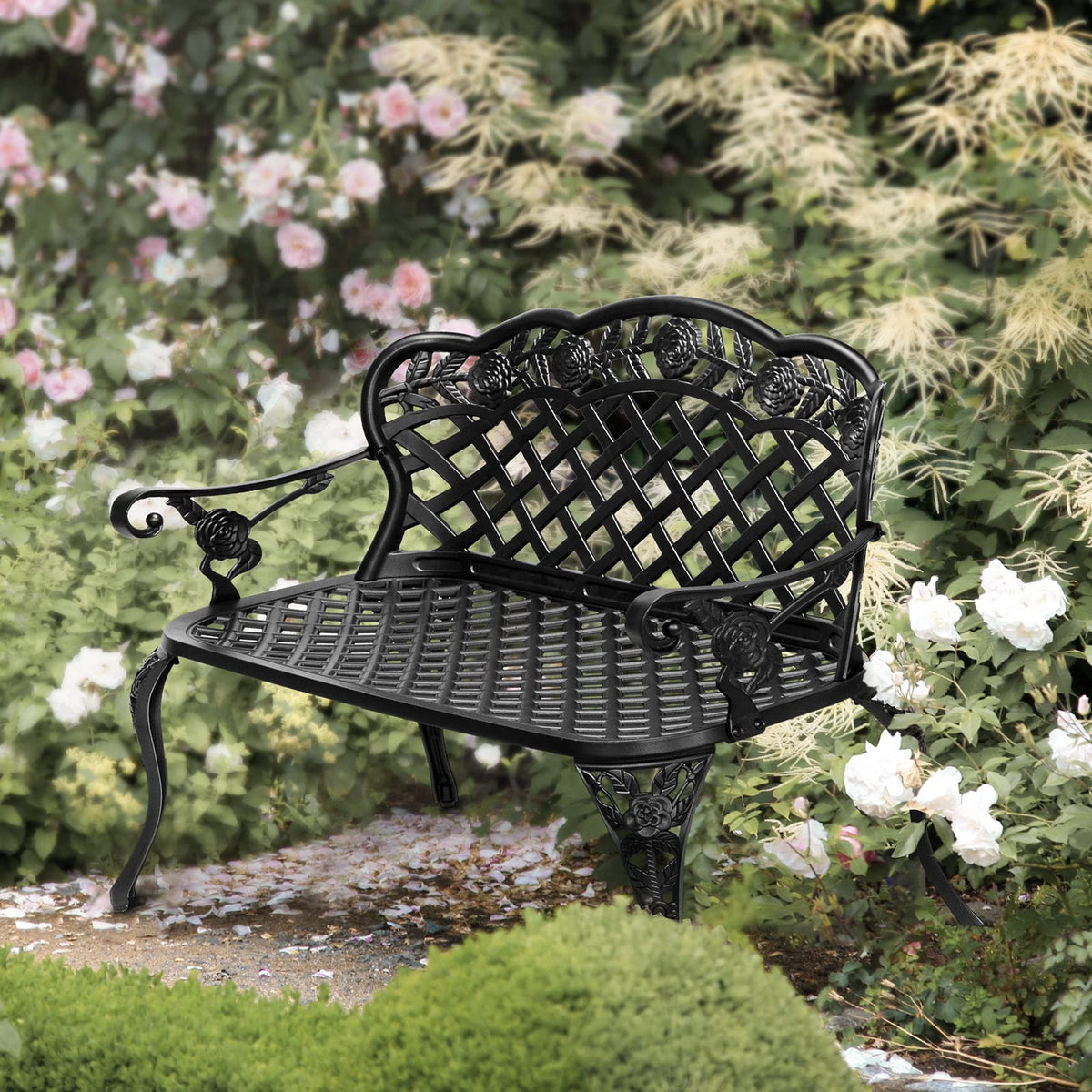 42.5" Black Cast Aluminum Outdoor Bench T1217