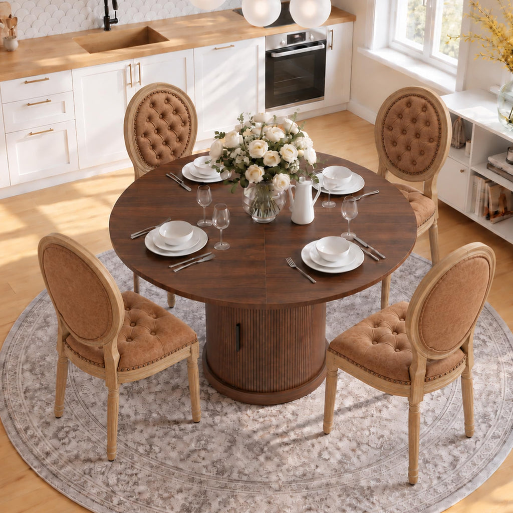 5-Piece Extendable Dining Set Walnut Table 4 PU Leather Chairs D16847