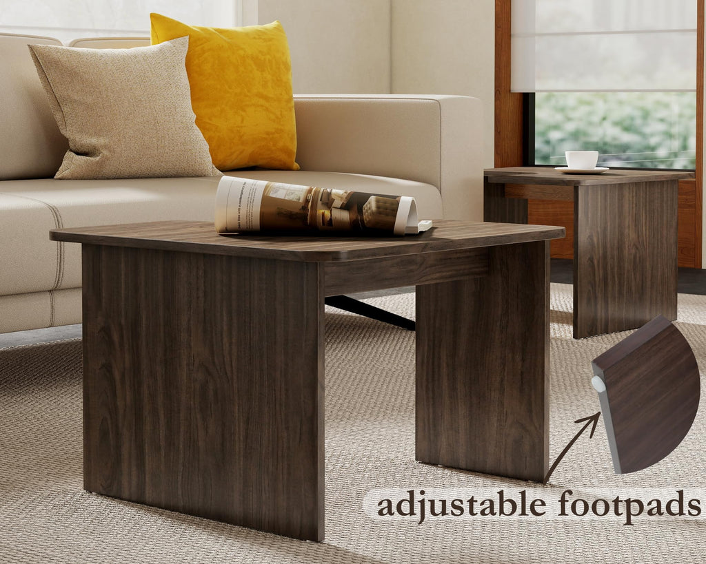 L Shaped Nesting Coffee Table Set of 2 Walnut G1341