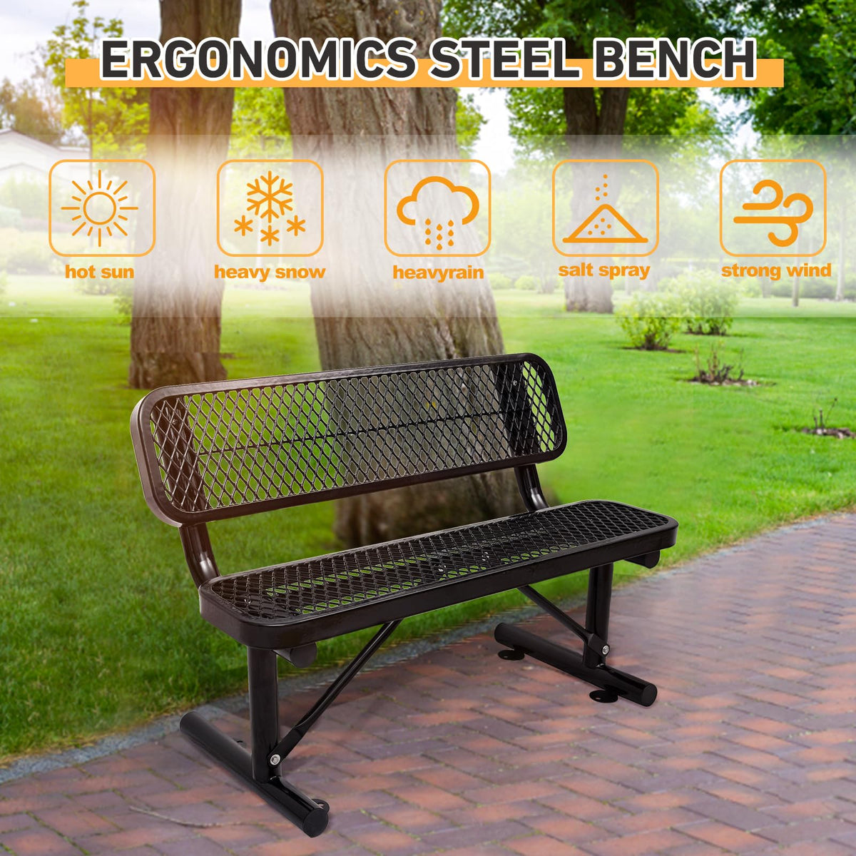 Metal Park Bench with Backrest J17560