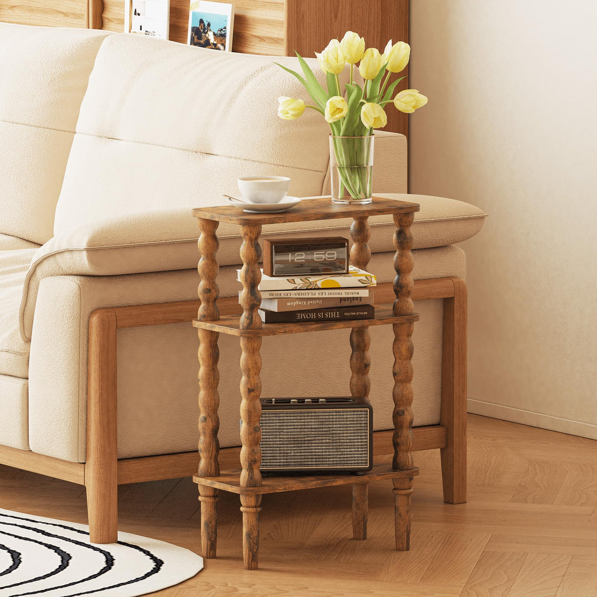 Side Table with Storage Shelf, 3-Tier Small Coffee Table V51325