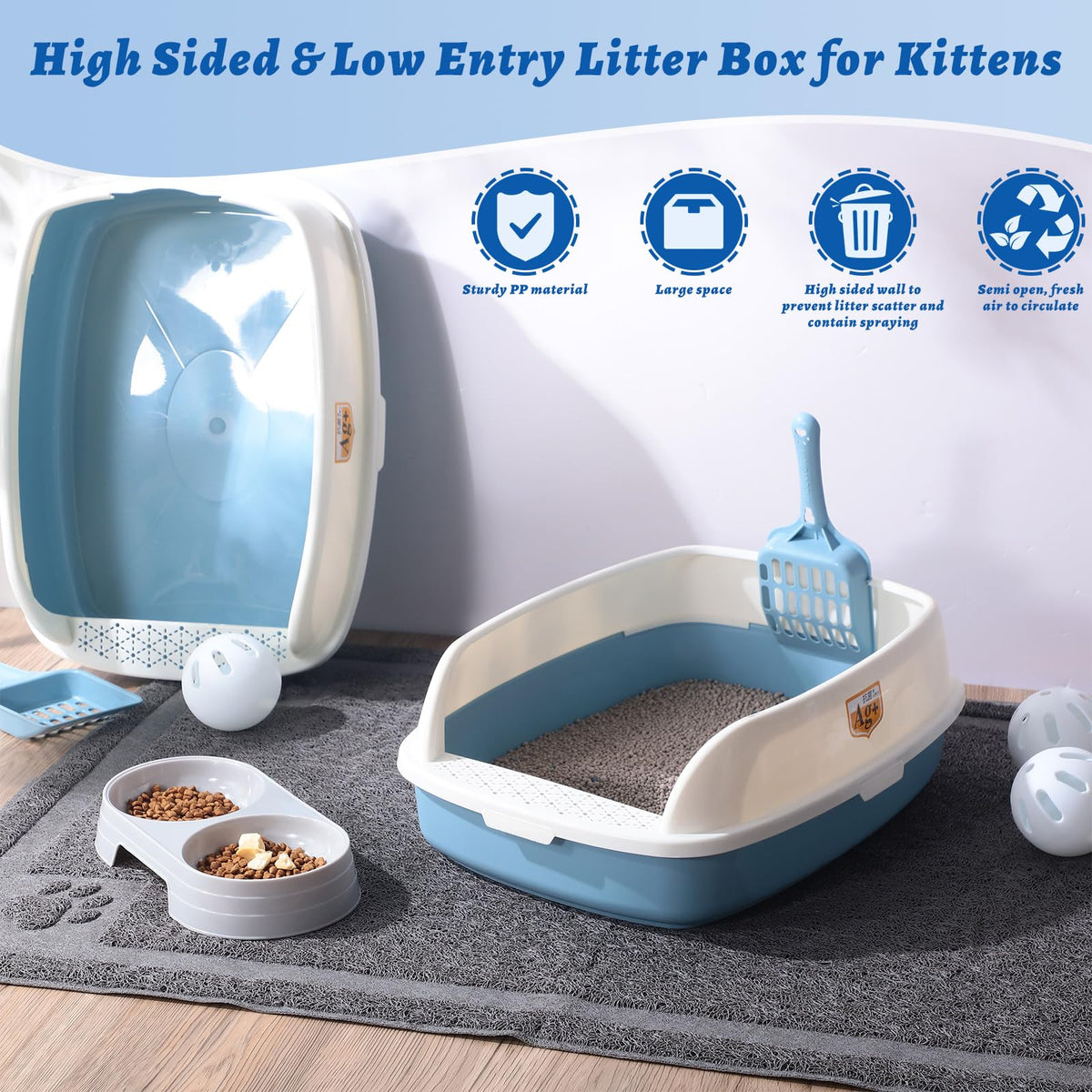 7 Pcs Kitten Litter Box Starter Kit with Scoop and Cat Bowl Y875