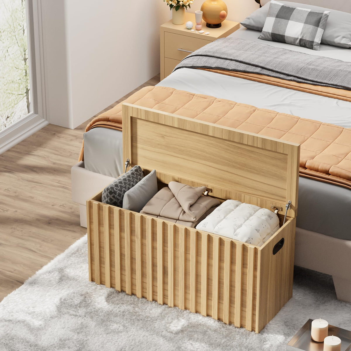 Wood Storage Bench with 2 Safety Hinges C72315
