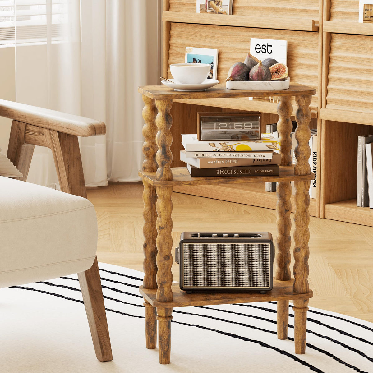 Side Table with Storage Shelf, 3-Tier Small Coffee Table V51325