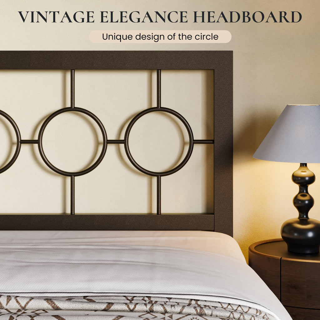 Full Size Brown Metal Bed Frame with Headboard and Footboard Q1886