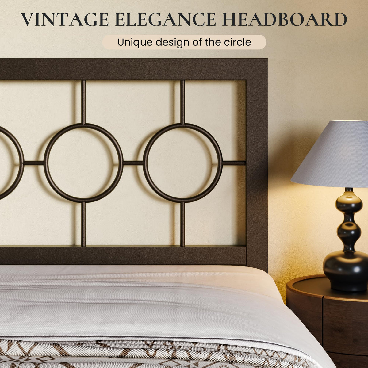 Full Size Brown Metal Bed Frame with Headboard and Footboard Q1886