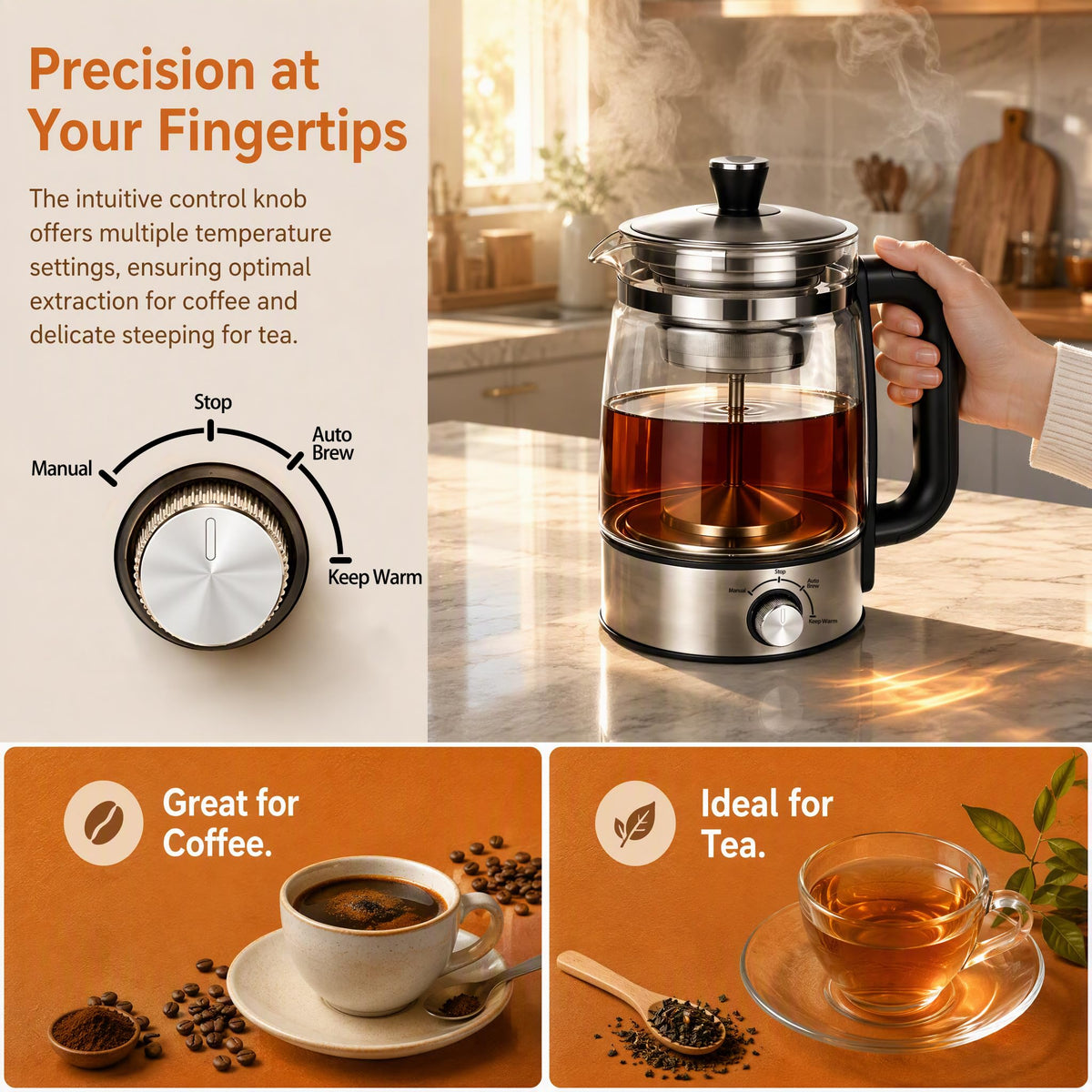 Electric Percolator Coffee Pot, Borosilicate Glass Coffee Maker I8783