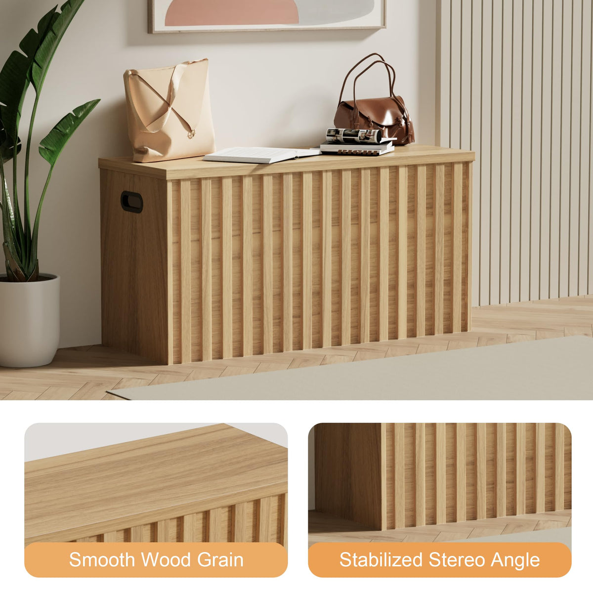 Wood Storage Bench with 2 Safety Hinges C72315