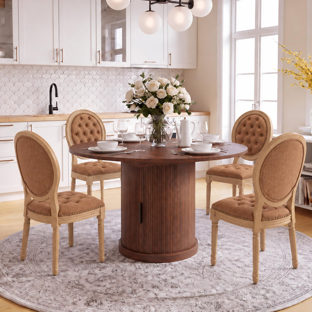 5-Piece Extendable Dining Set Walnut Table 4 PU Leather Chairs D16847