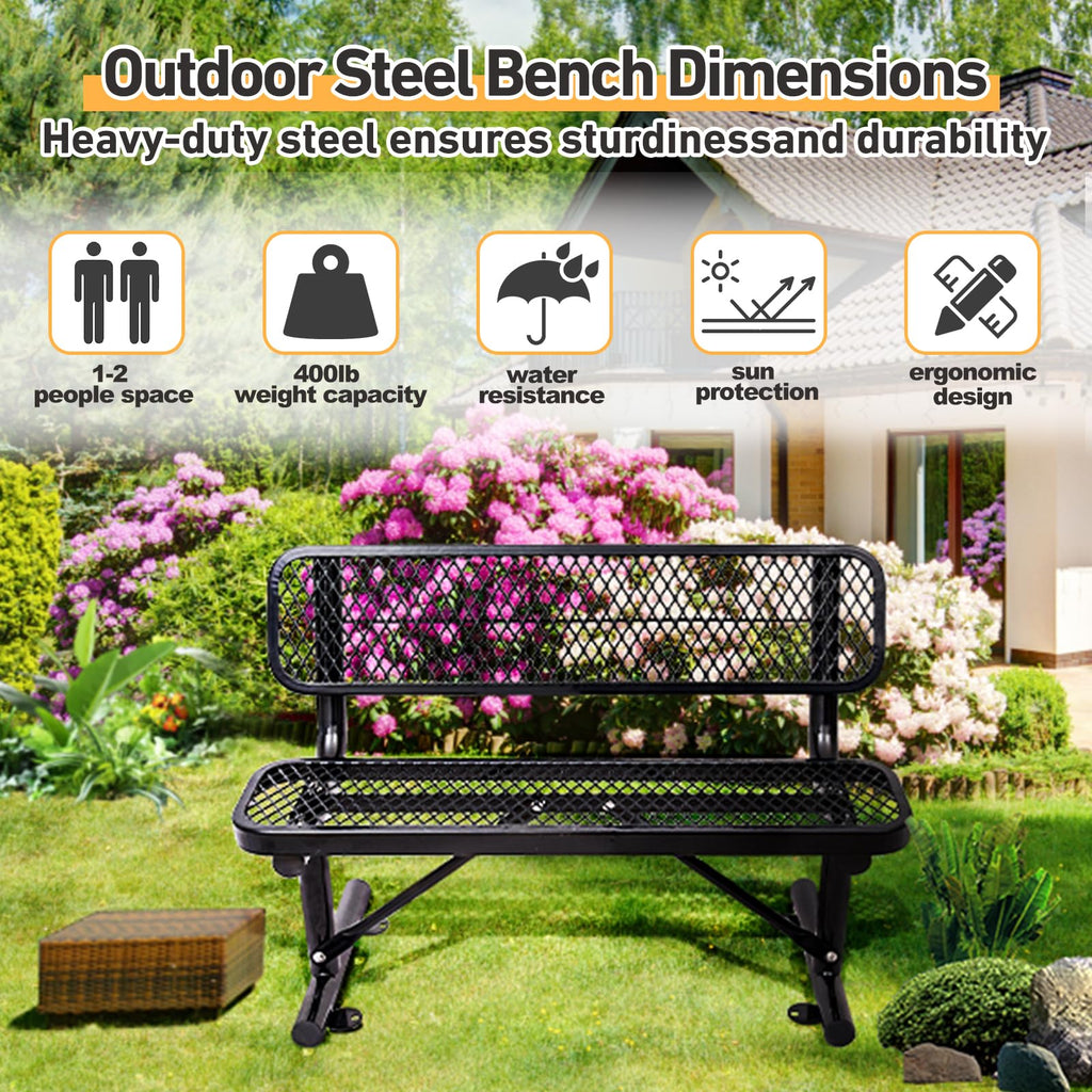 Metal Park Bench with Backrest J17560