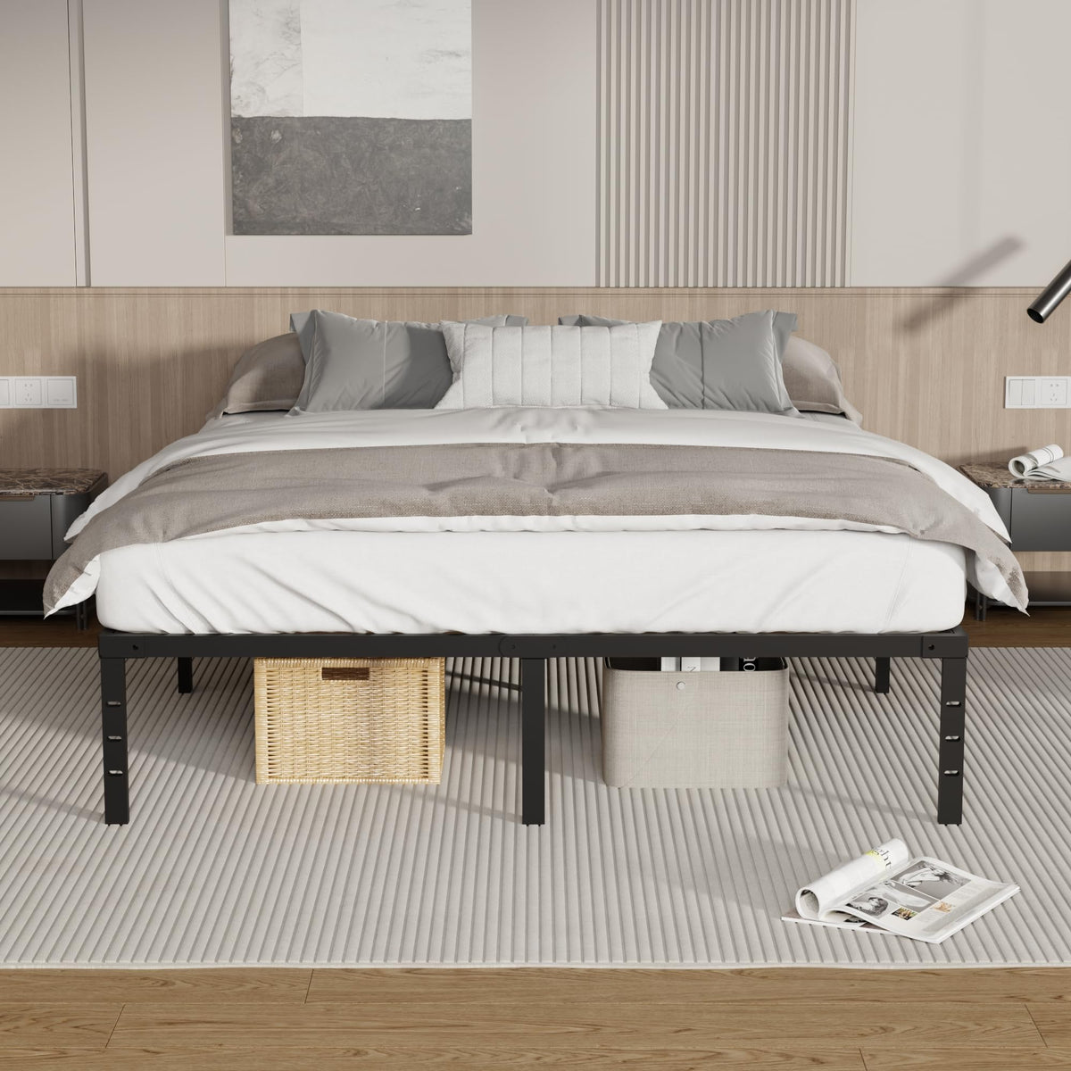 18 Inch Queen Size Metal Platform Bed Frame with Underbed Storage H770176