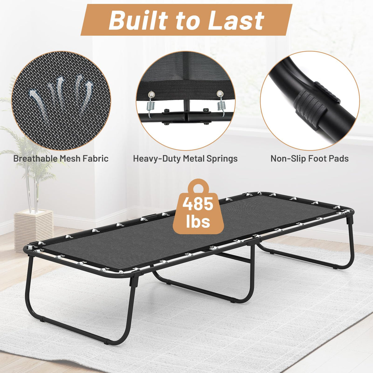 Folding Bed with Mattress Cot Size 75” x 31” Memory Foam Metal Frame Y416