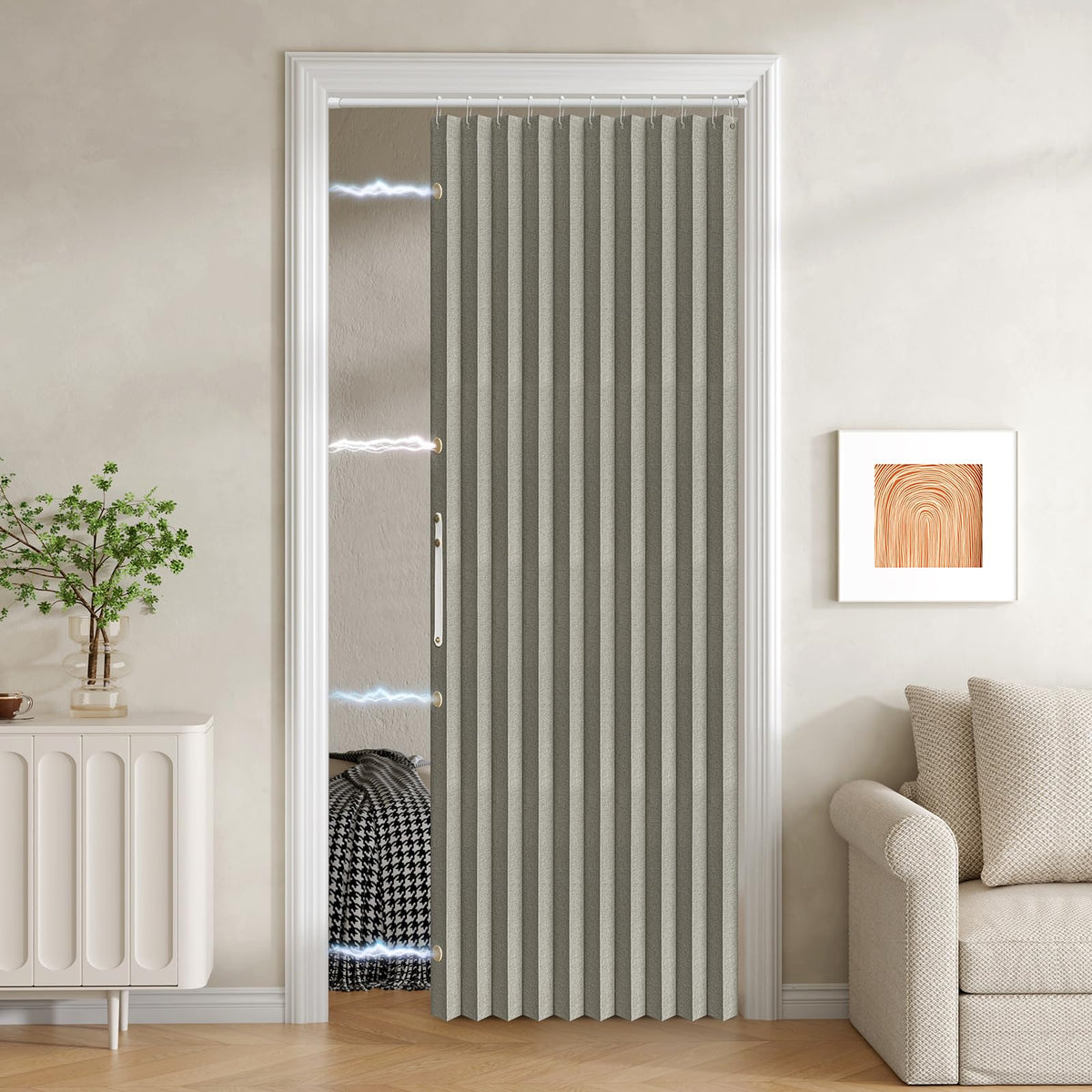 100% Blackout Fabric Folding Door Curtain with Magnetic Closure B9023