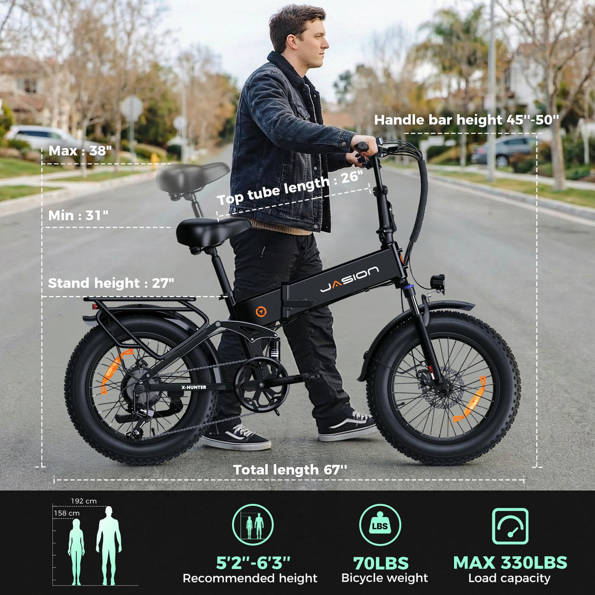 1400W Peak 20'' Fat Tire Foldable Electric Bike C7753