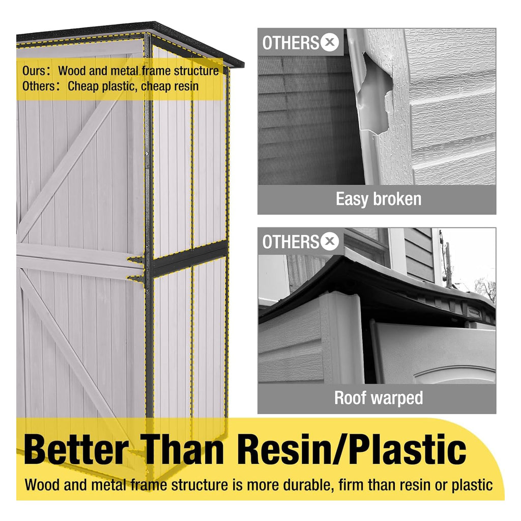 Off-White Storage Shed with Metal Frame, Wooden Floor and Adjustable Shelves O983