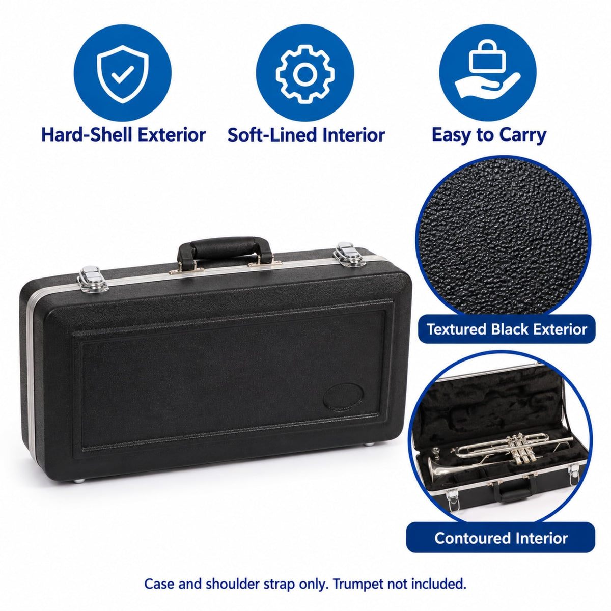 Lightweight ABS Hard Case for Bb Trumpet, Black X9046
