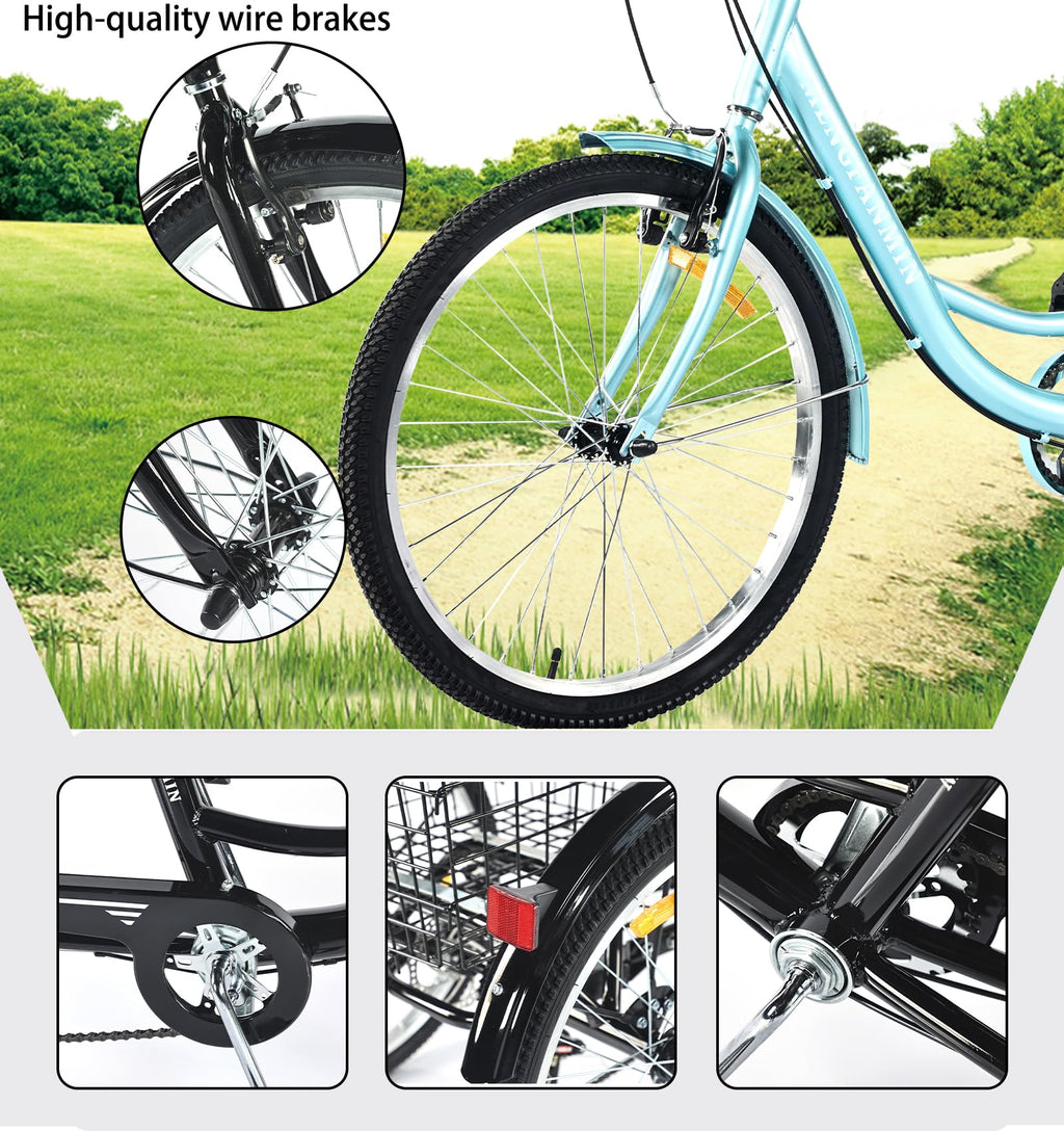 7 Speed Adult Tricycle with Child Seat and Rear Baskets U6788