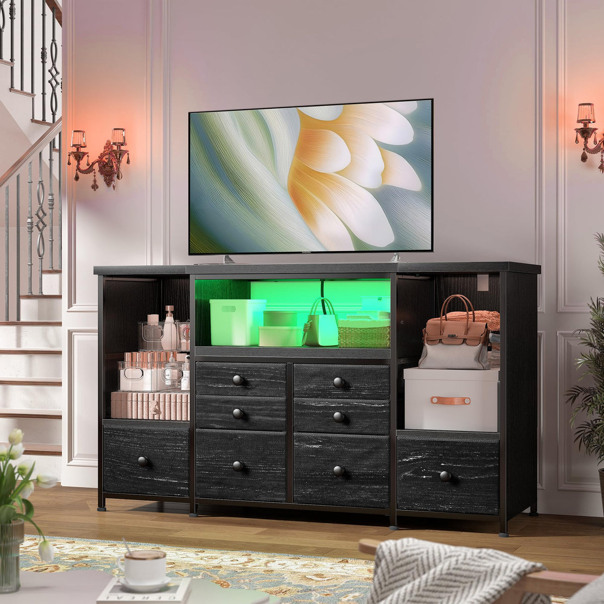 Modern LED Dresser with 8 Drawers E744