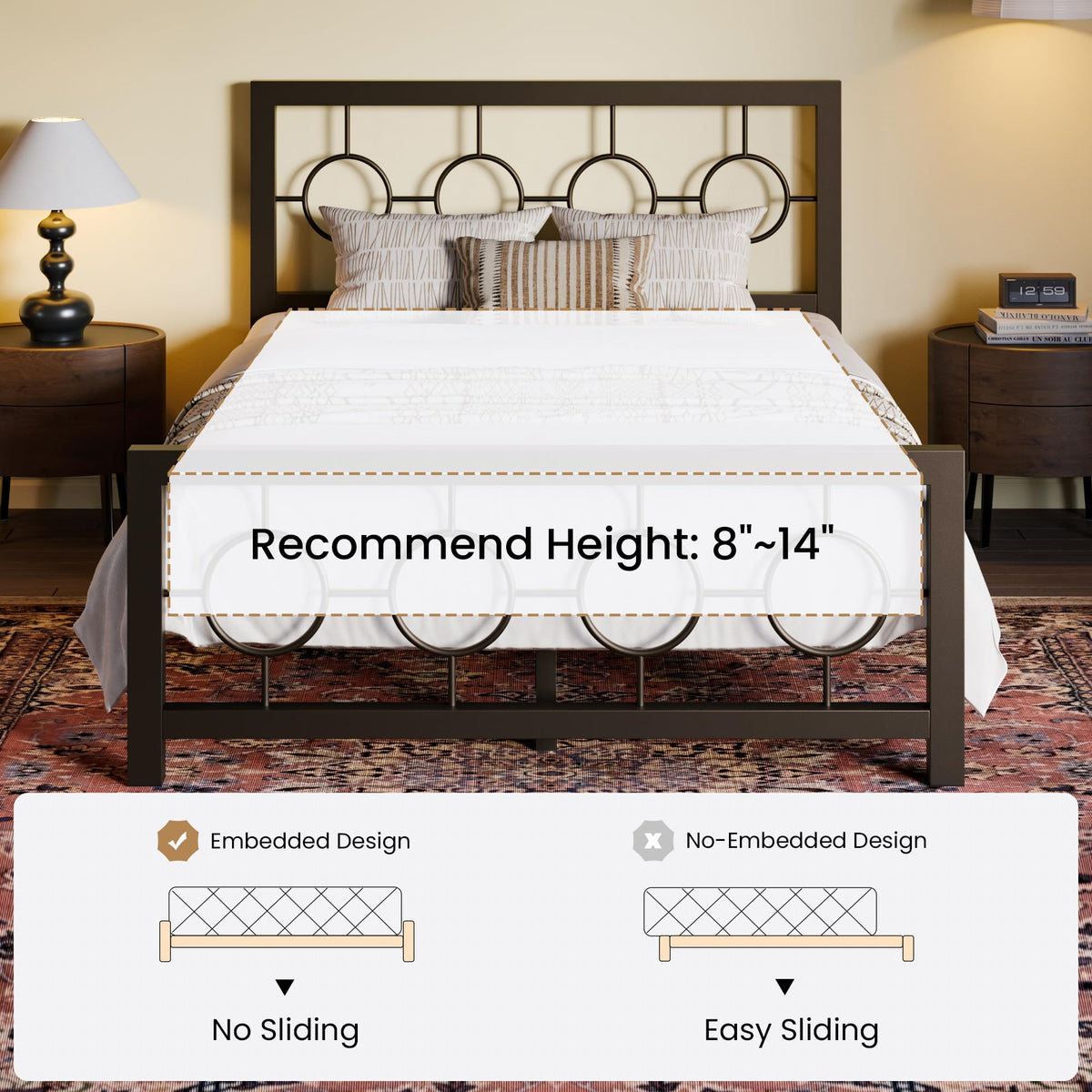 Full Size Brown Metal Bed Frame with Headboard and Footboard Q1886