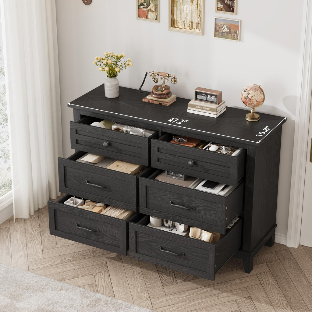 6 Drawer Wood Dresser Dark Black L555