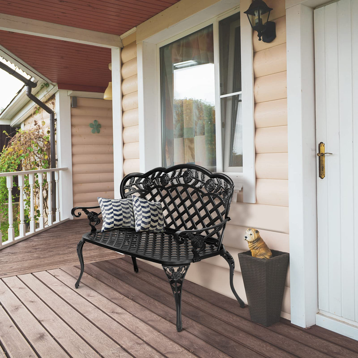 42.5" Black Cast Aluminum Outdoor Bench T1217