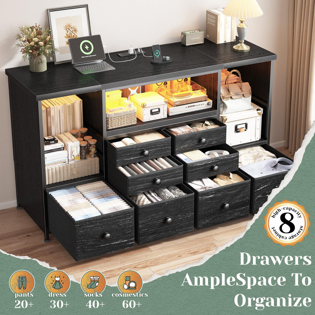 Modern LED Dresser with 8 Drawers E744