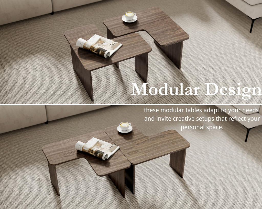 L Shaped Nesting Coffee Table Set of 2 Walnut G1341