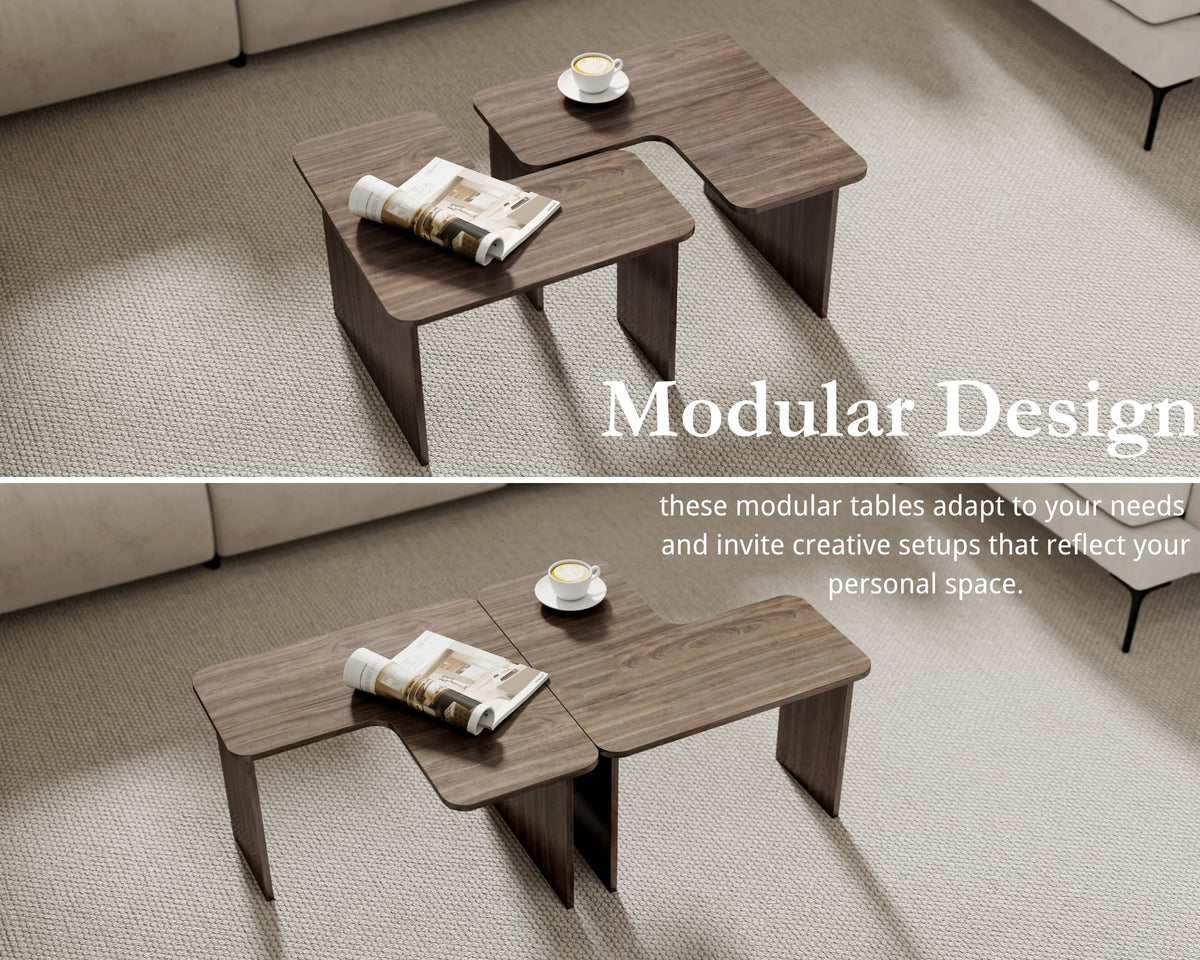 L Shaped Nesting Coffee Table Set of 2 Walnut G1341
