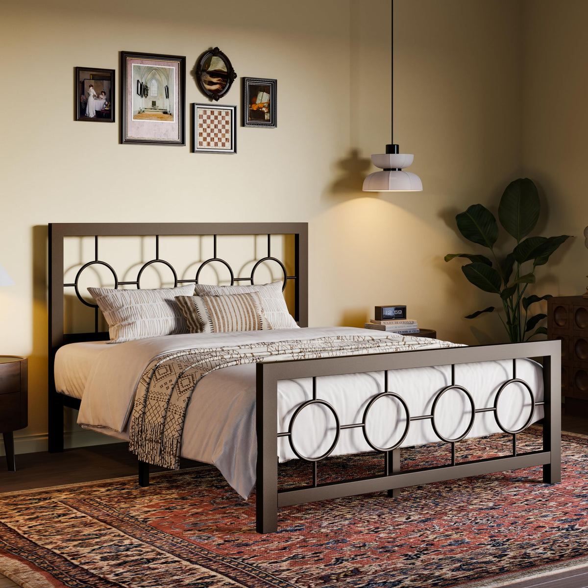Full Size Brown Metal Bed Frame with Headboard and Footboard Q1886