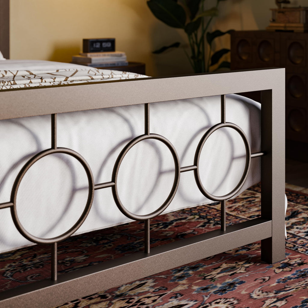 Full Size Brown Metal Bed Frame with Headboard and Footboard Q1886