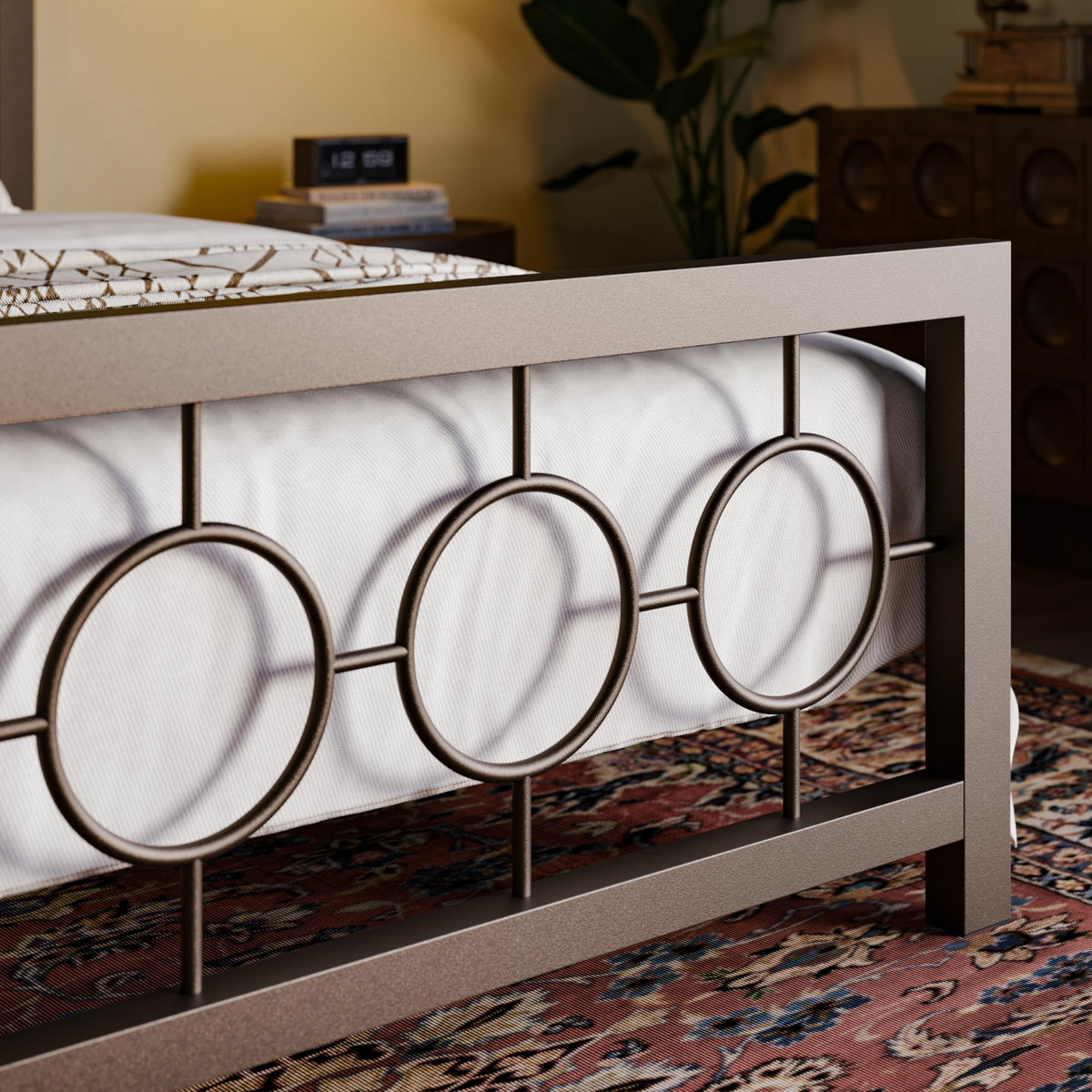 Full Size Brown Metal Bed Frame with Headboard and Footboard Q1886