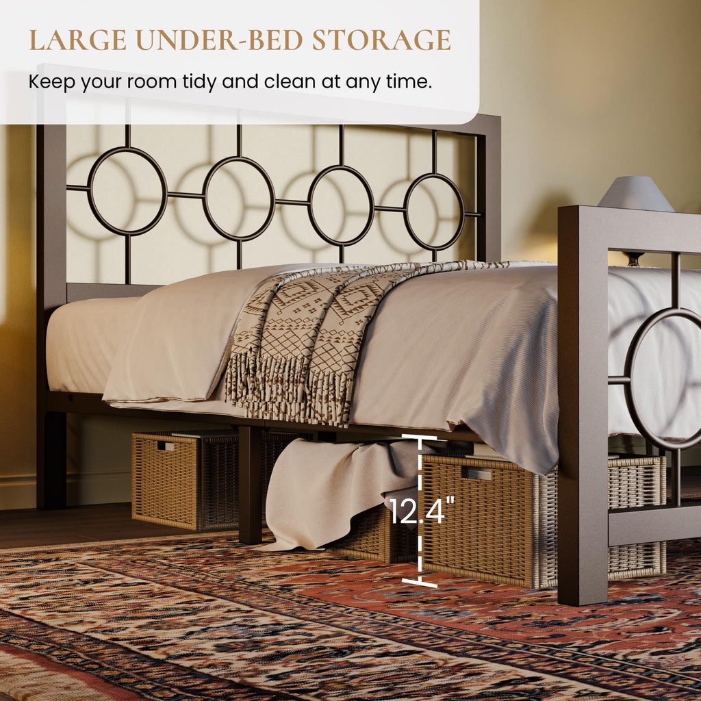 Full Size Brown Metal Bed Frame with Headboard and Footboard Q1886