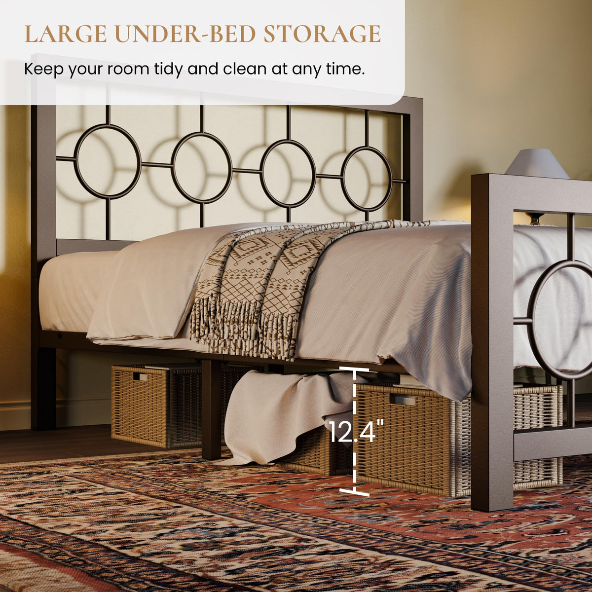 Full Size Brown Metal Bed Frame with Headboard and Footboard Q1886