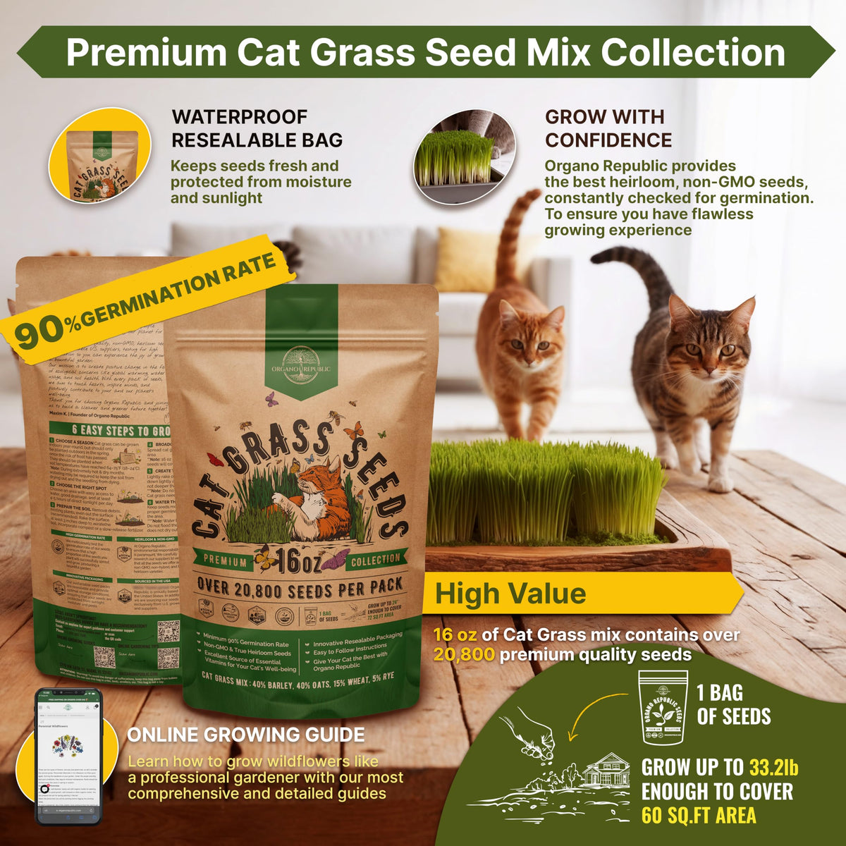 Cat Grass Seeds Mix 16 oz Non-GMO Heirloom N480439