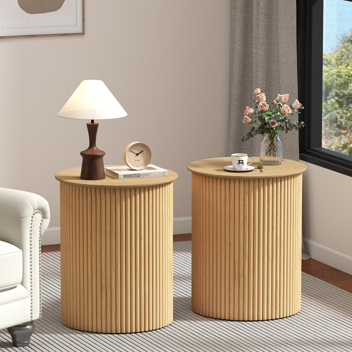 Small Round Wood Side Table Set of 2 R54163