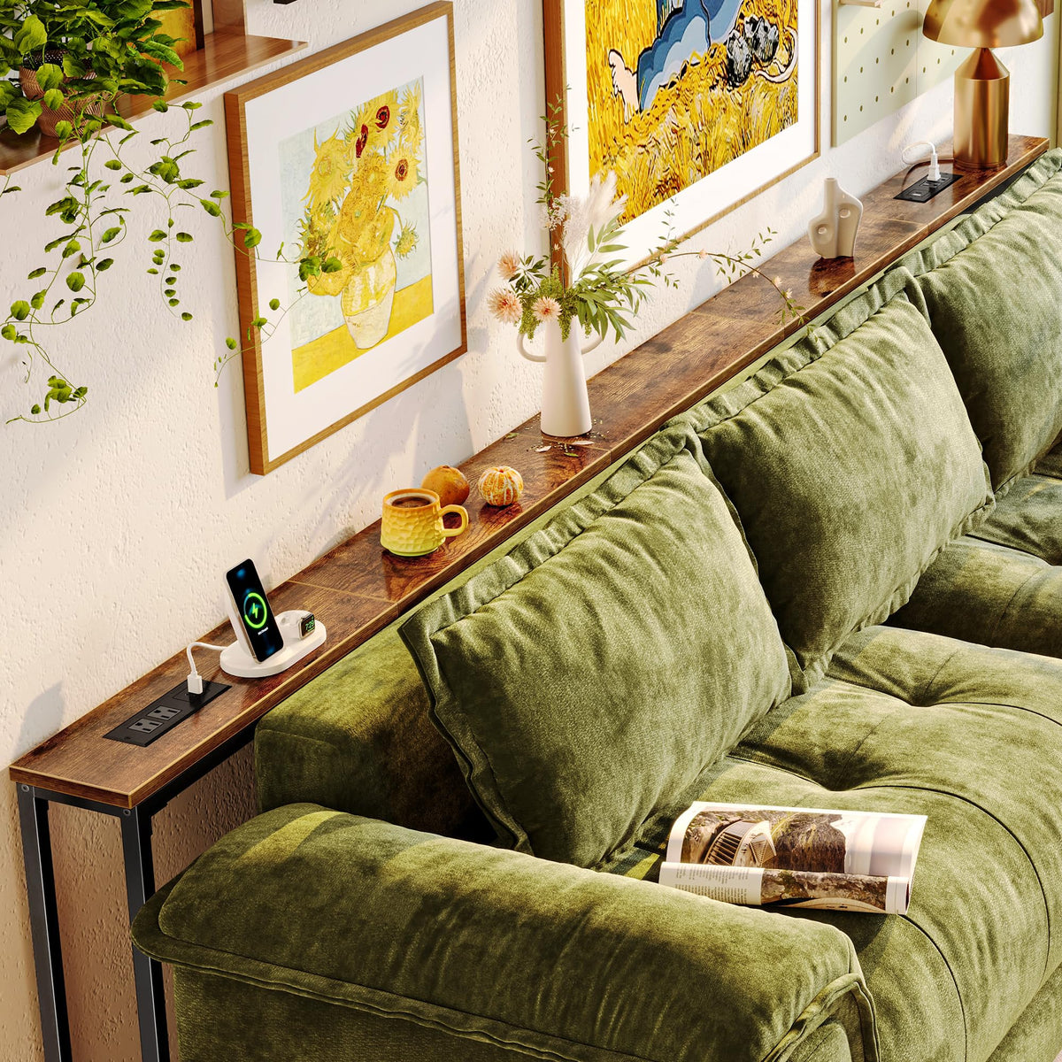 110.2 Inch Narrow Sofa Table with Power Outlets and USB-C Ports C90743